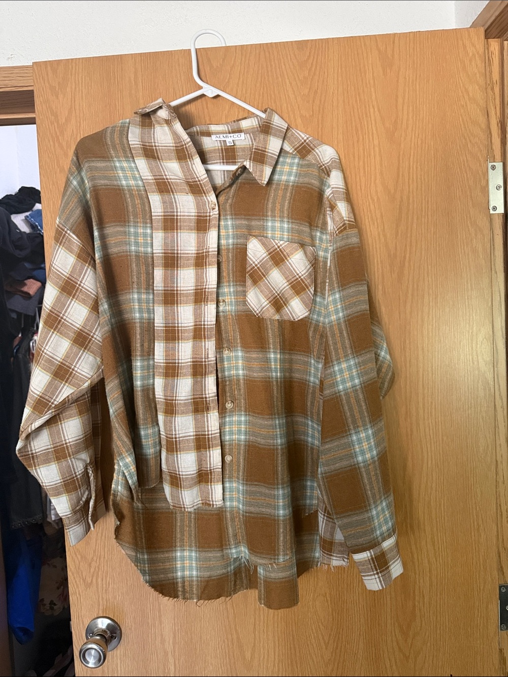 Plaid Button-Down Shirt in Brown and Cream